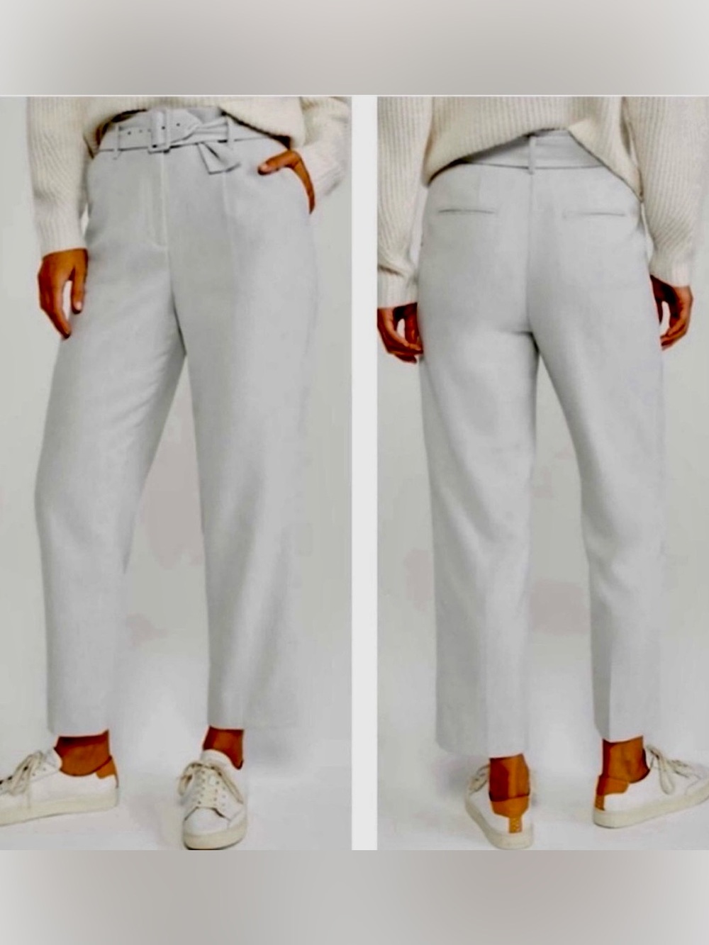 NWT~Ann Taylor Belted High Rise Tapered Wool blend Ankle Trousers